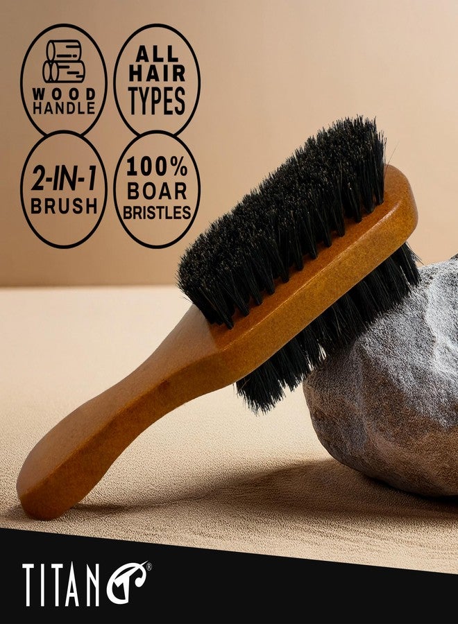 TITAN Double Sided Boar Bristle Brush, 100% Natural Firm and Soft Bristles with Wooden Handle, 2-in-1 Hair Brush for Waves, Fades, and Slick Back Styling, Durable Wood Design for Men and Women - Image 5